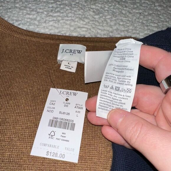 J. Crew Women’s Colorblock Cardigan Sweater Navy Tan Red Large NWT - Picture 6 of 10